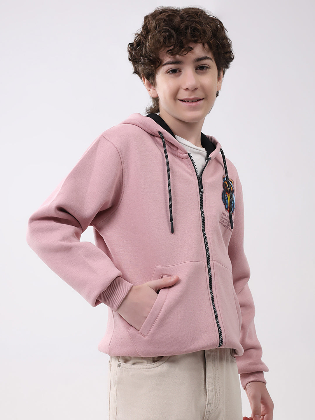 Boys Coral Printed Hooded Full Sleeve Sweatshirt