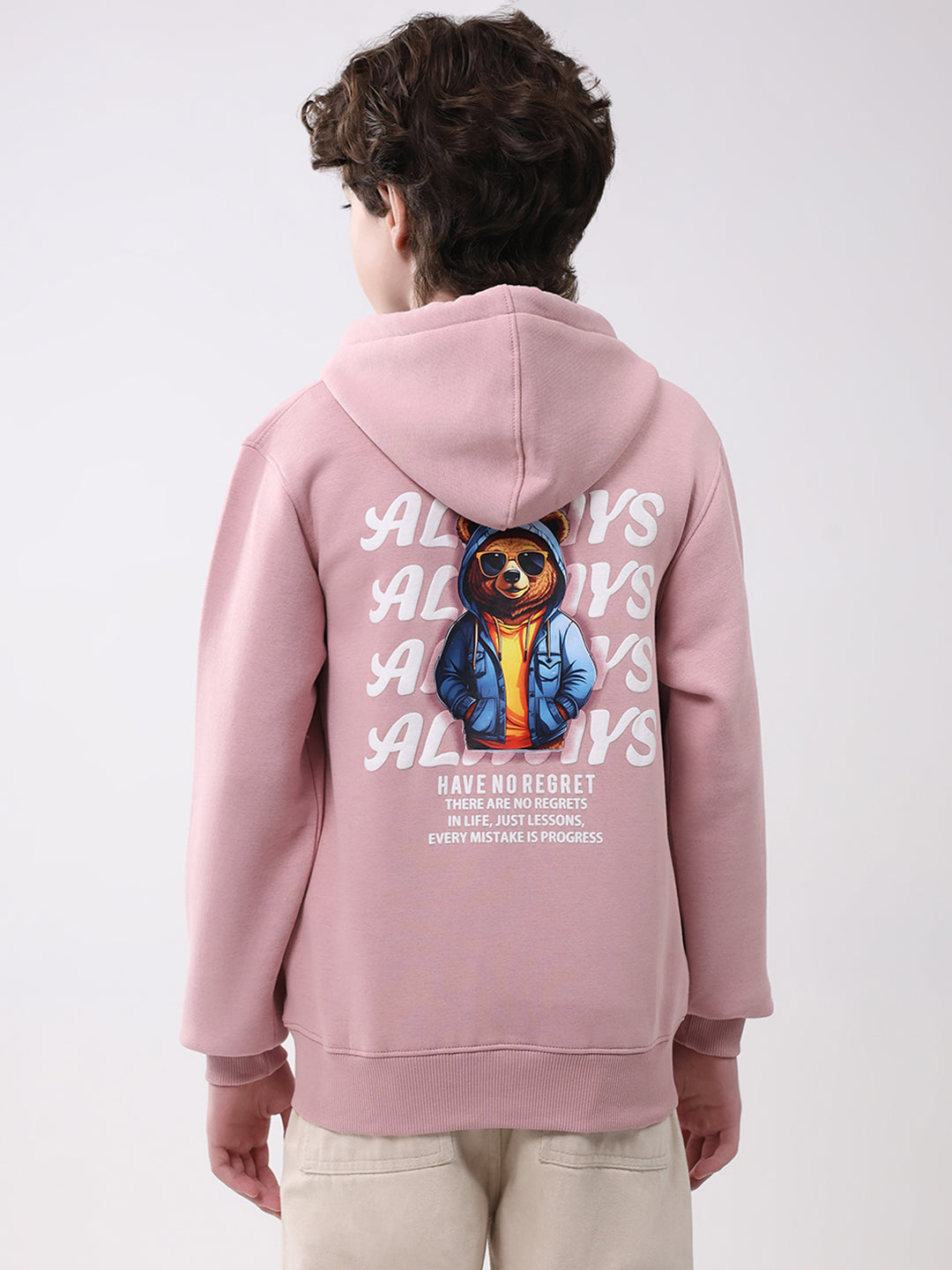 Boys Coral Printed Hooded Full Sleeve Sweatshirt