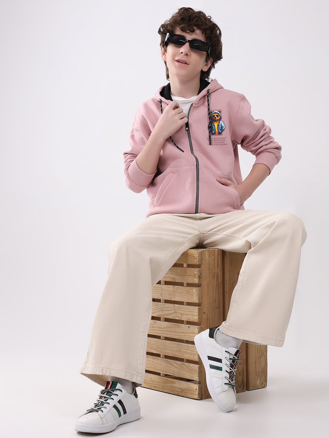 Boys Coral Printed Hooded Full Sleeve Sweatshirt