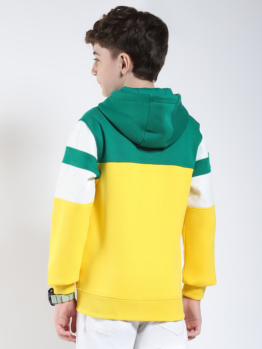 Boys Yellow Printed Hooded Full Sleeve Sweatshirt
