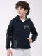 Boys Navy Blue Printed Hooded Full Sleeve Sweatshirt