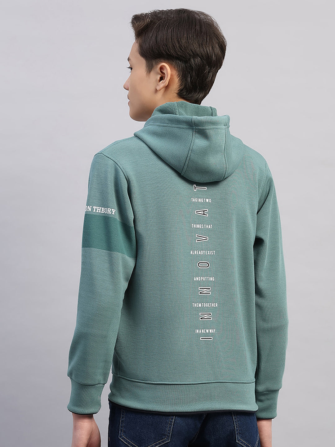 Boys Olive Printed Hooded Full Sleeve Sweatshirt