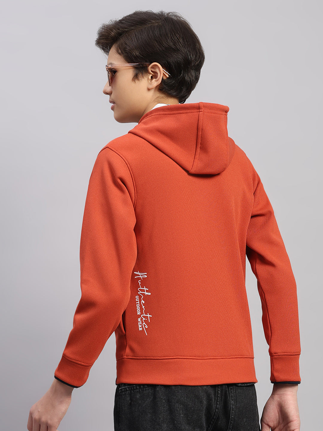 Boys Rust Printed Hooded Full Sleeve Sweatshirt