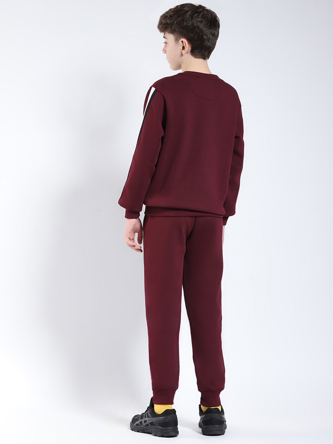 Boys Maroon Printed Round Neck Full Sleeve Winter Tracksuit