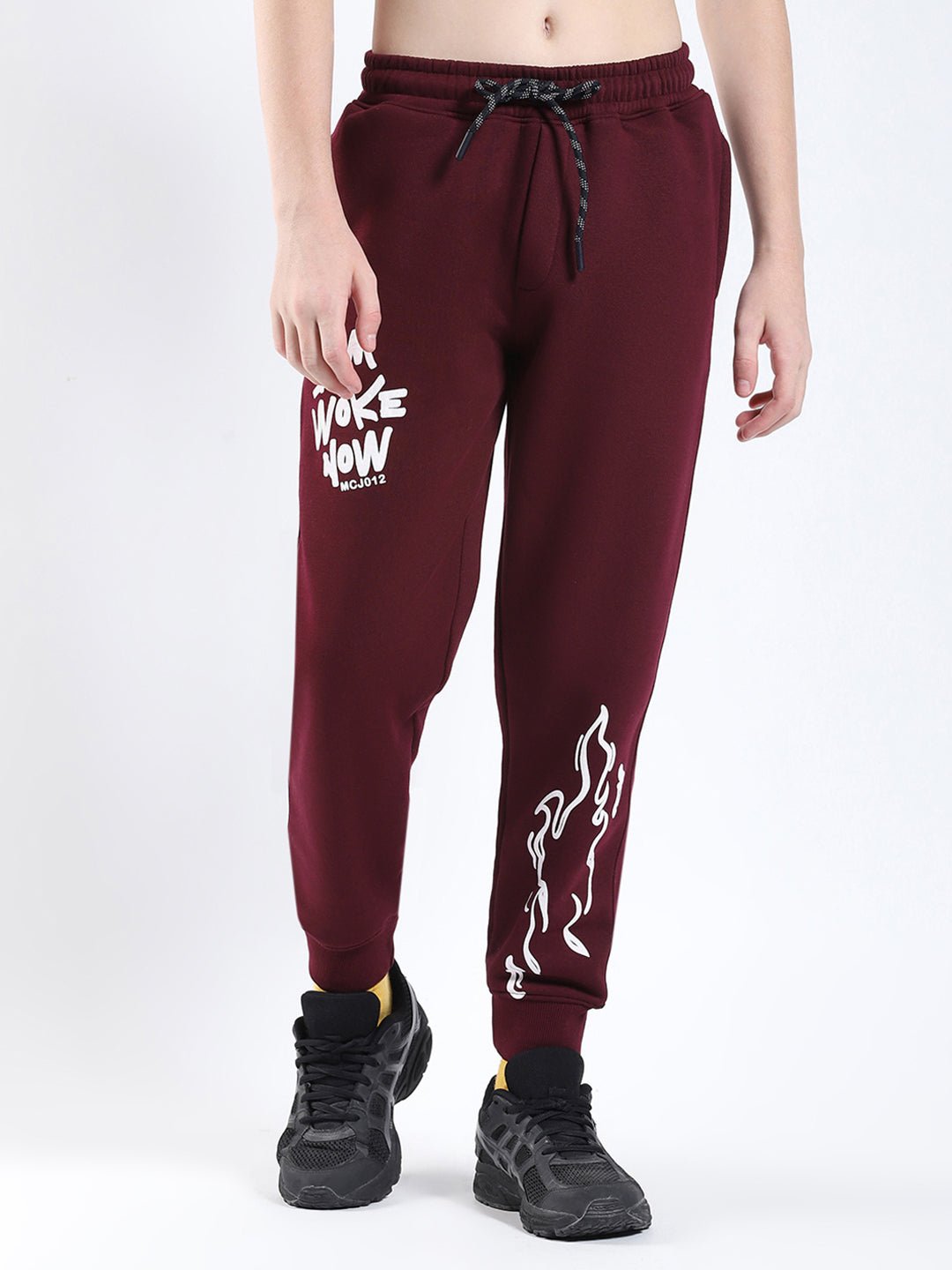 Boys Maroon Printed Round Neck Full Sleeve Winter Tracksuit