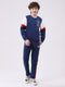 Boys Blue Printed Round Neck Full Sleeve Winter Tracksuit