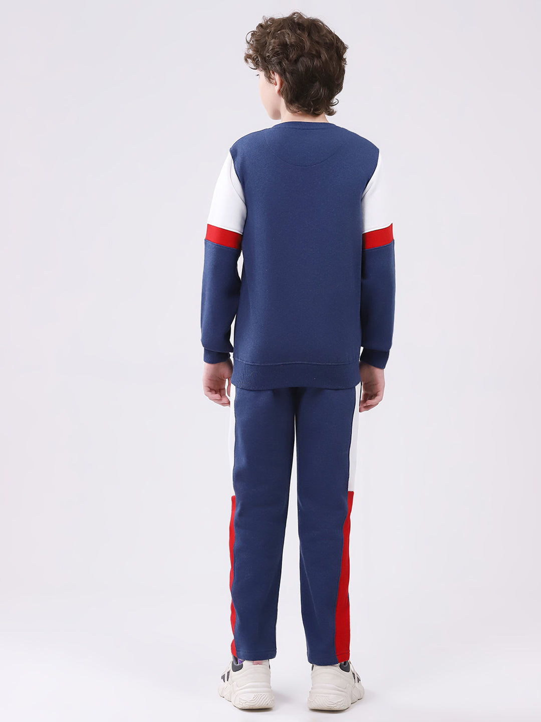 Boys Blue Printed Round Neck Full Sleeve Winter Tracksuit