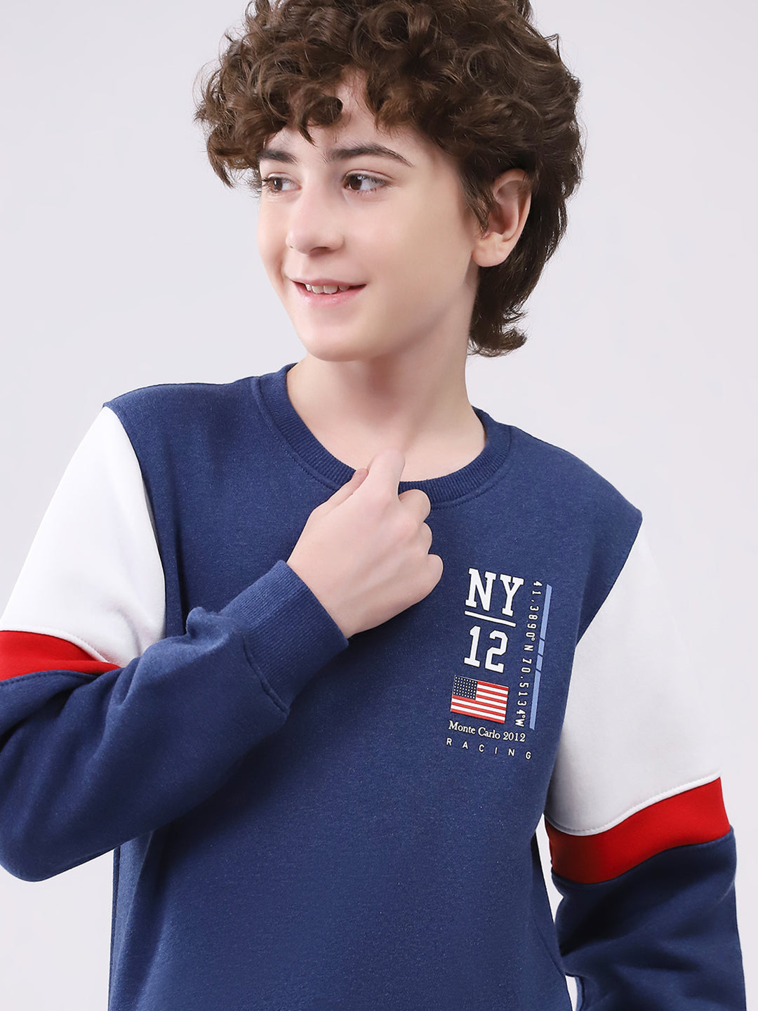 Boys Blue Printed Round Neck Full Sleeve Winter Tracksuit