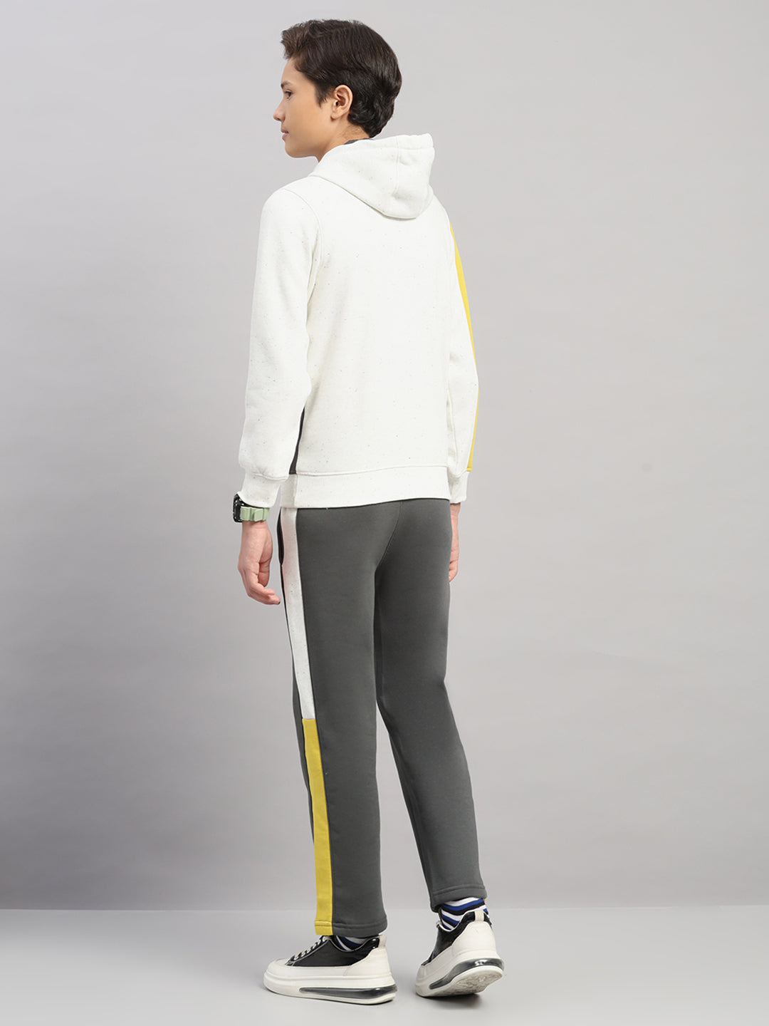 Boys Grey Printed Collar Full Sleeve Winter Tracksuit