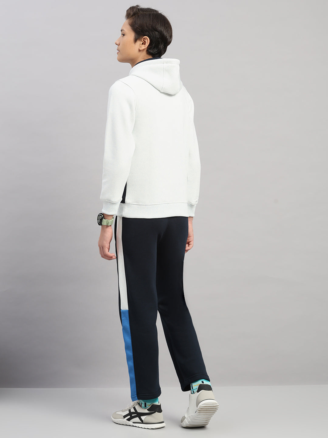 Boys Navy Blue Printed Collar Full Sleeve Winter Tracksuit