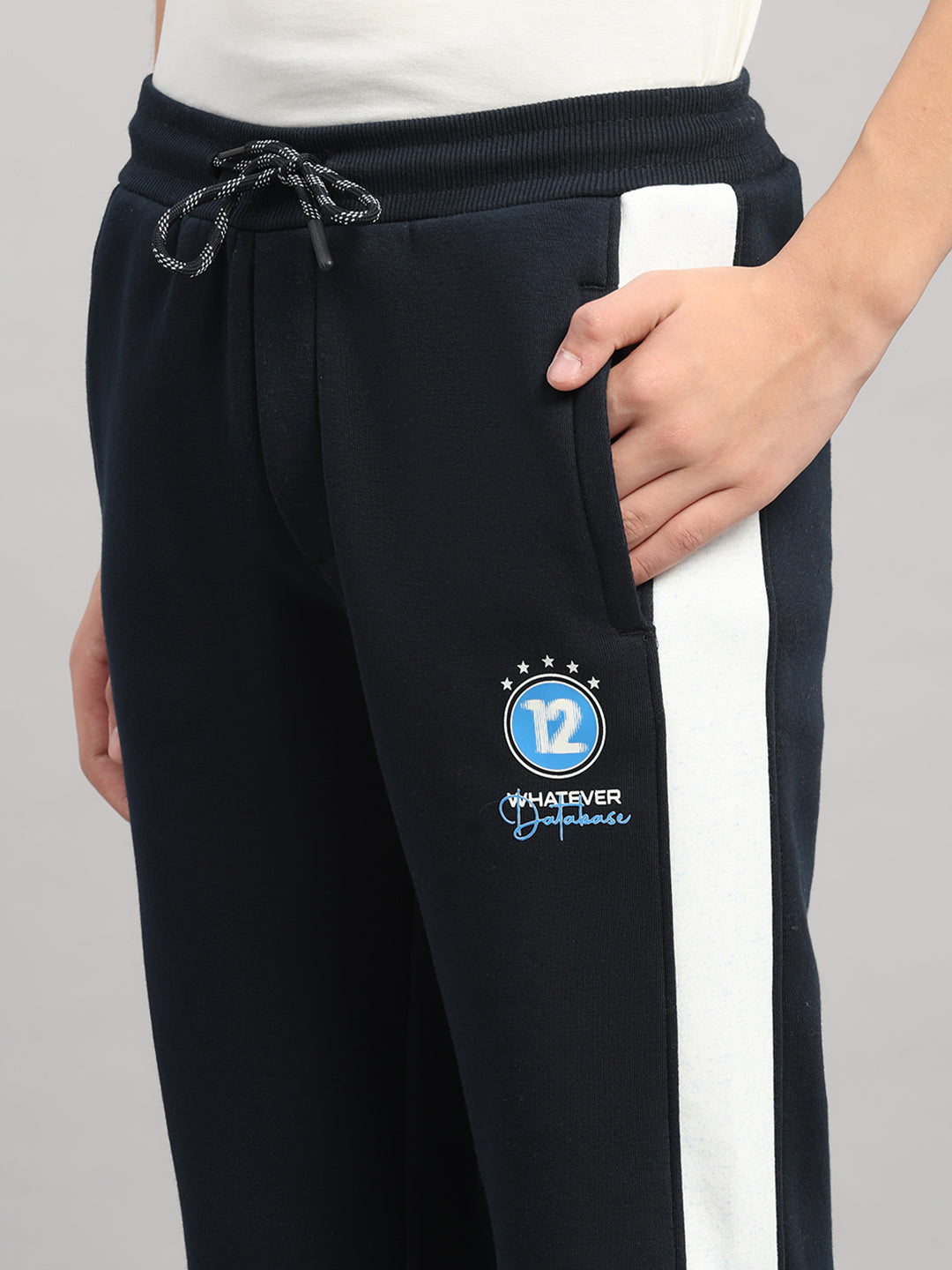 Boys Navy Blue Printed Collar Full Sleeve Winter Tracksuit