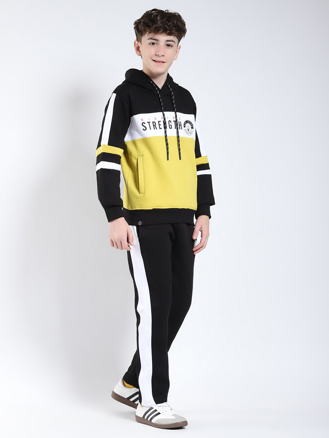 Boys Black Printed Hooded Full Sleeve Winter Tracksuit