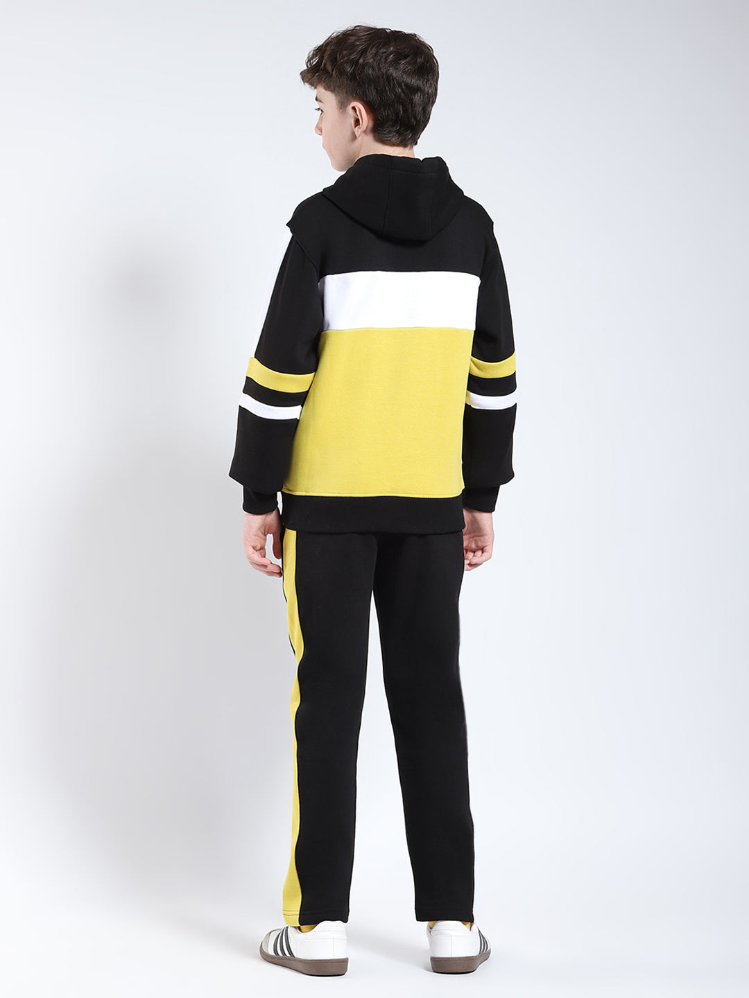 Boys Black Printed Hooded Full Sleeve Winter Tracksuit