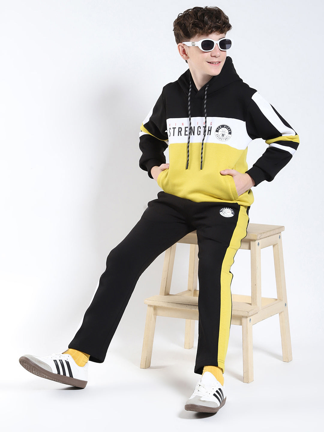 Boys Black Printed Hooded Full Sleeve Winter Tracksuit