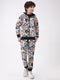 Boys Navy Blue Printed Hooded Full Sleeve Winter Tracksuit