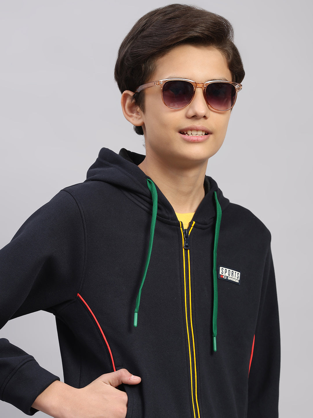 Boys Navy Blue Embroidered Collar Full Sleeve Winter Tracksuit