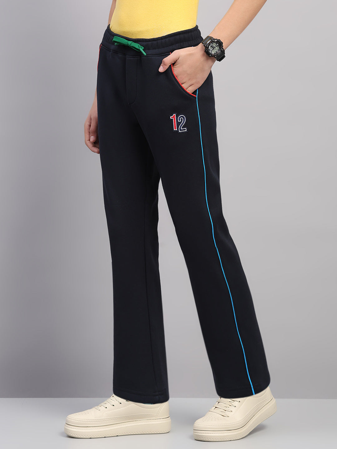 Boys Navy Blue Embroidered Collar Full Sleeve Winter Tracksuit