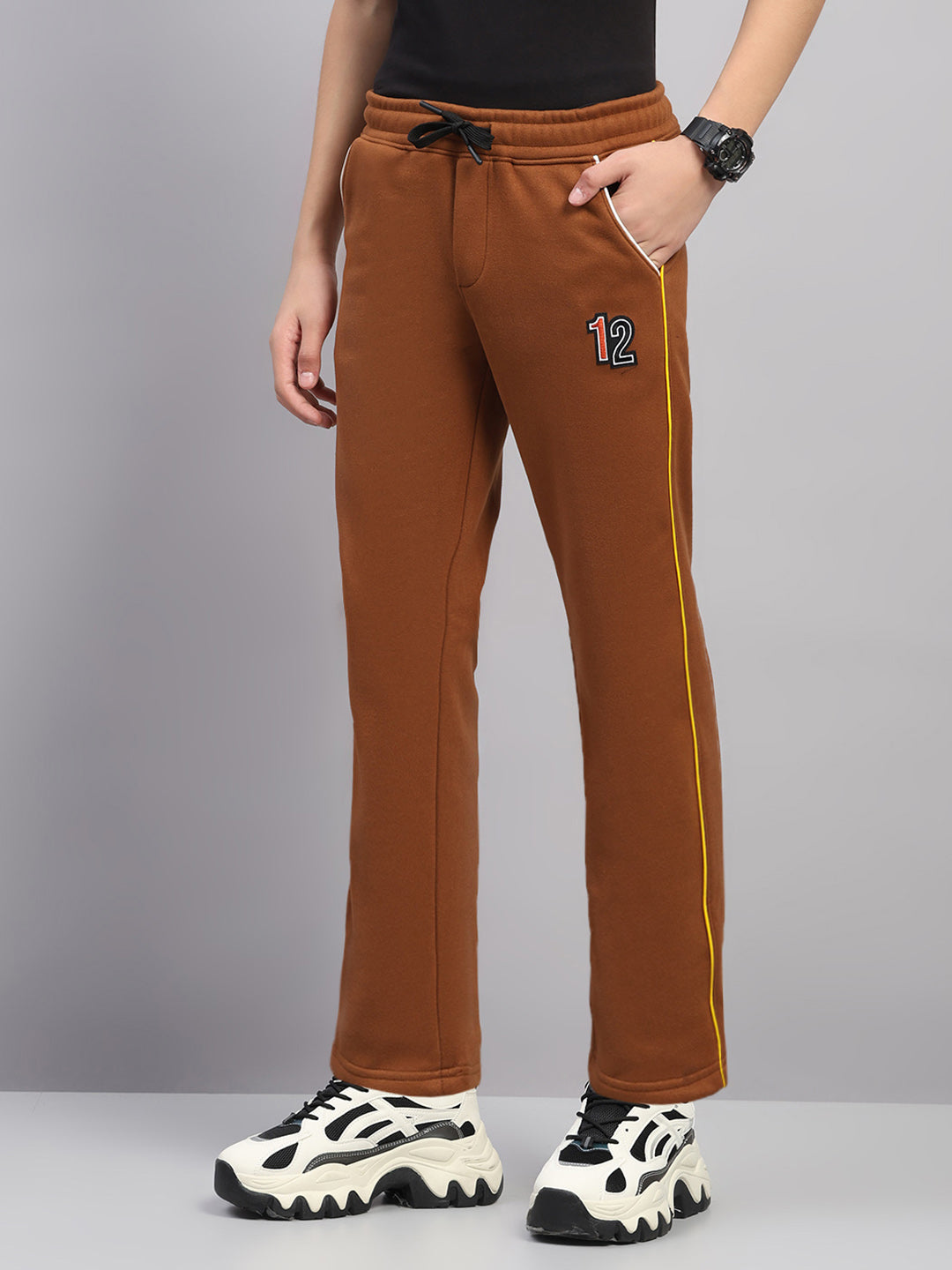 Boys Tan Embroidered Collar Full Sleeve Winter Tracksuit