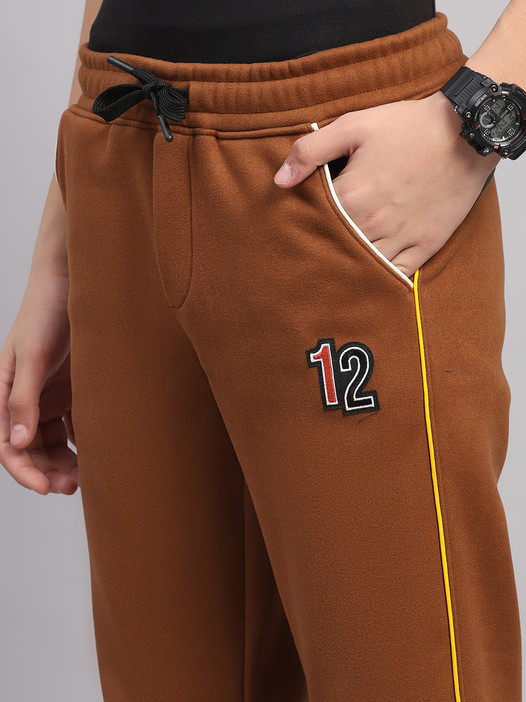 Boys Tan Embroidered Collar Full Sleeve Winter Tracksuit