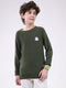 Boys Olive Solid Round Neck Full Sleeve Pullover