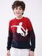 Boys Red Self Design Round Neck Full Sleeve Pullover