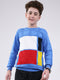 Boys Blue Self Design Round Neck Full Sleeve Pullover