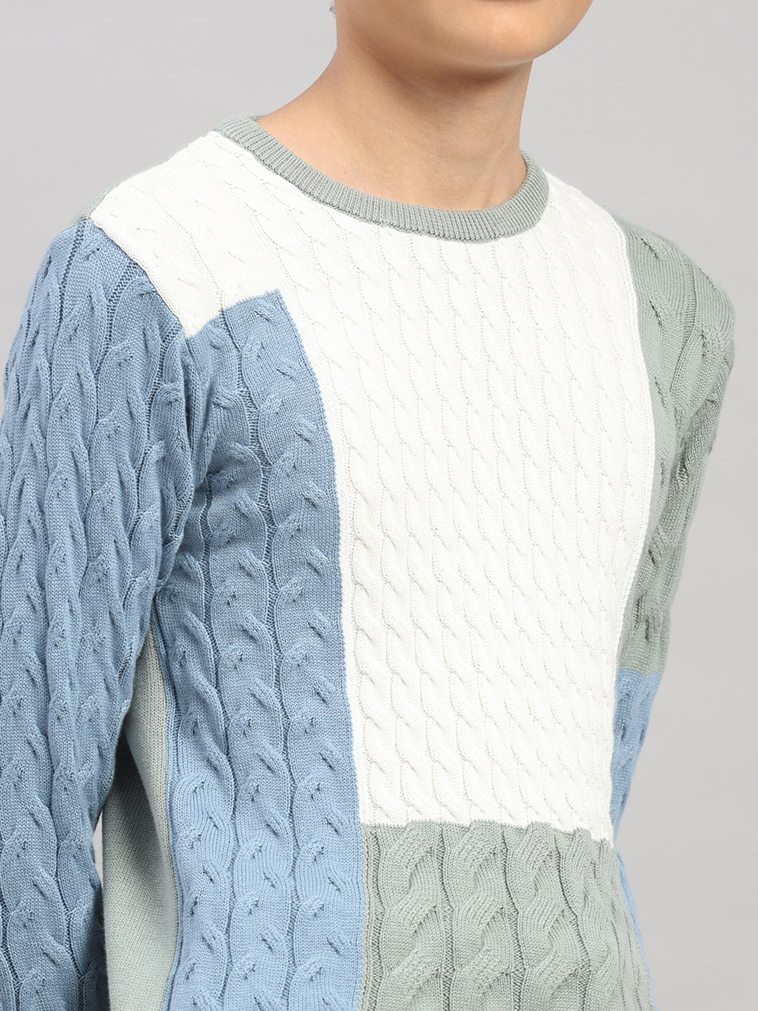 Boys Green Stripe Round Neck Full Sleeve Pullover