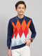Boys Navy Blue Stripe Collar Full Sleeve Pullover