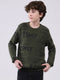 Boys Olive Self Design Round Neck Full Sleeve Pullover