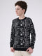 Boys Black Printed Round Neck Full Sleeve Pullover
