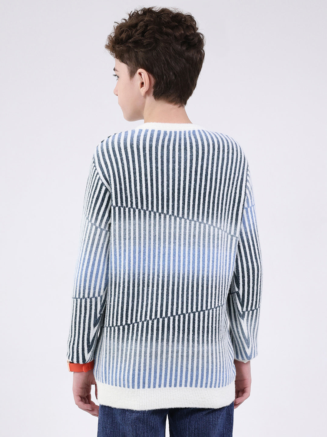 Boys Blue Stripe Round Neck Full Sleeve Pullover