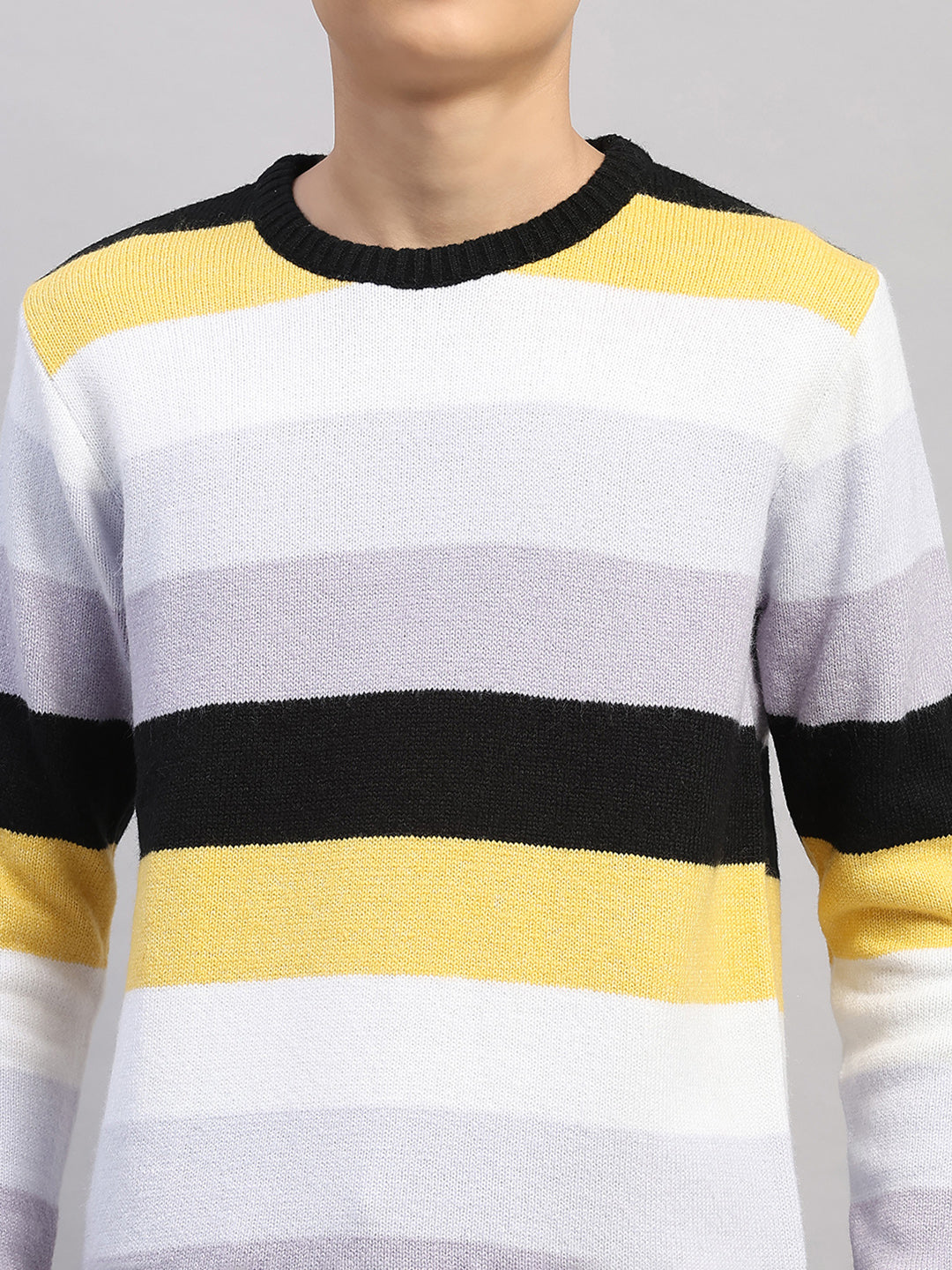 Boys Purple Stripe Round Neck Full Sleeve Pullover