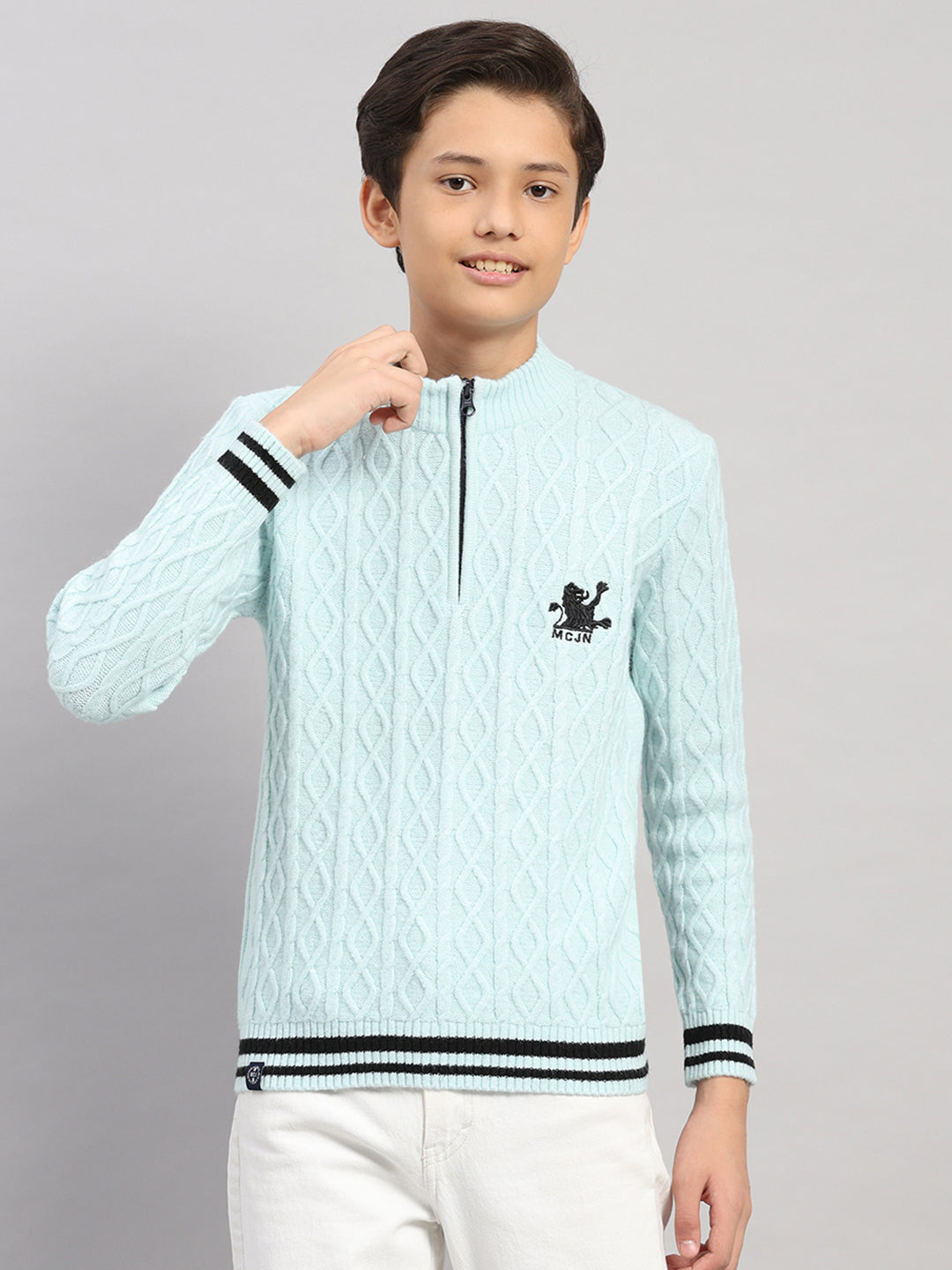 Boys Blue Stripe Collar Full Sleeve Pullover