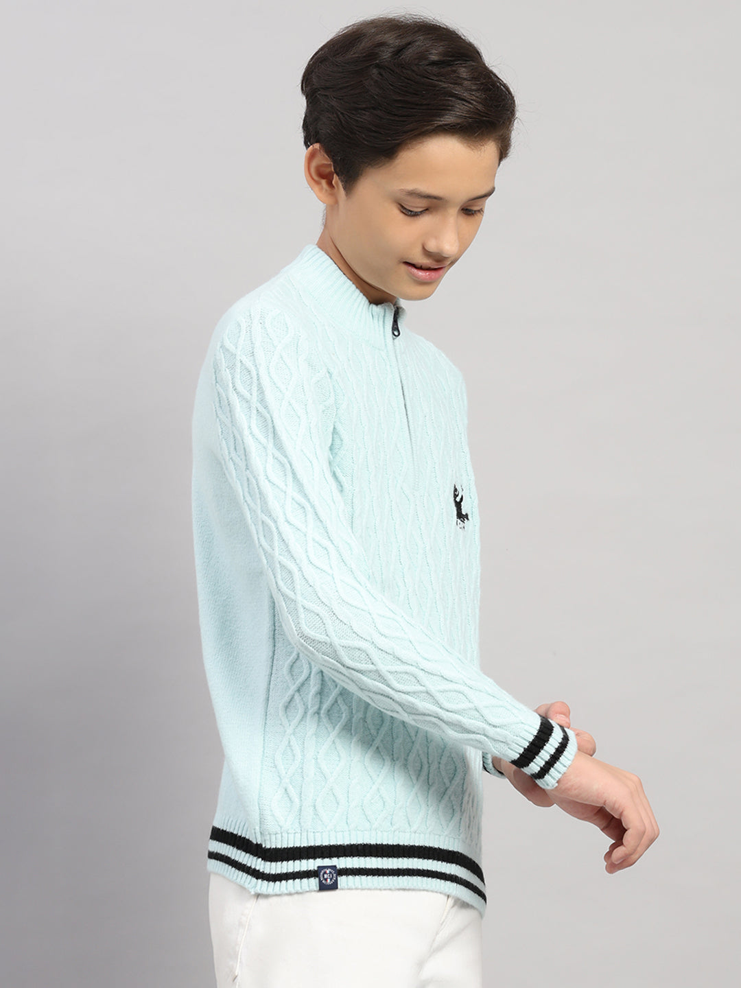 Boys Blue Stripe Collar Full Sleeve Pullover