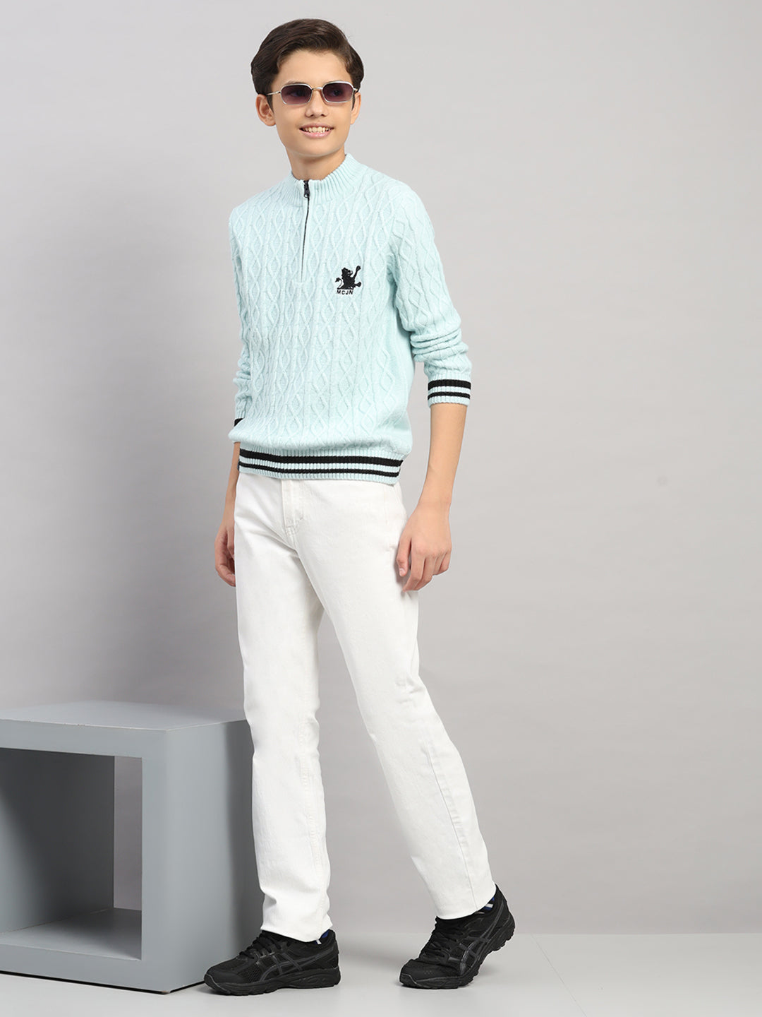 Boys Blue Stripe Collar Full Sleeve Pullover