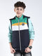 Boys Navy Blue Solid Hooded Sleeveless Jacket