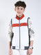 Boys White Printed Mock Neck Sleeveless Reversible Jacket