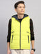 Boys Lime Green Printed Collar Sleeveless Reversible Jacket