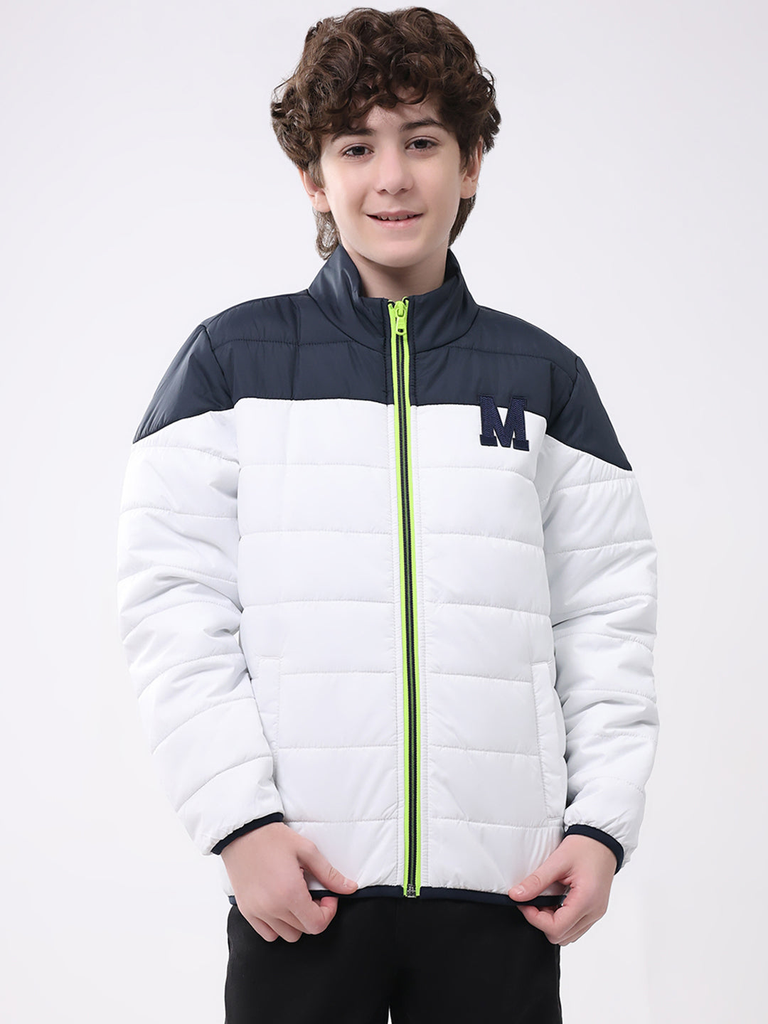 Boys White Solid Mock Neck Full Sleeve Boys Jacket