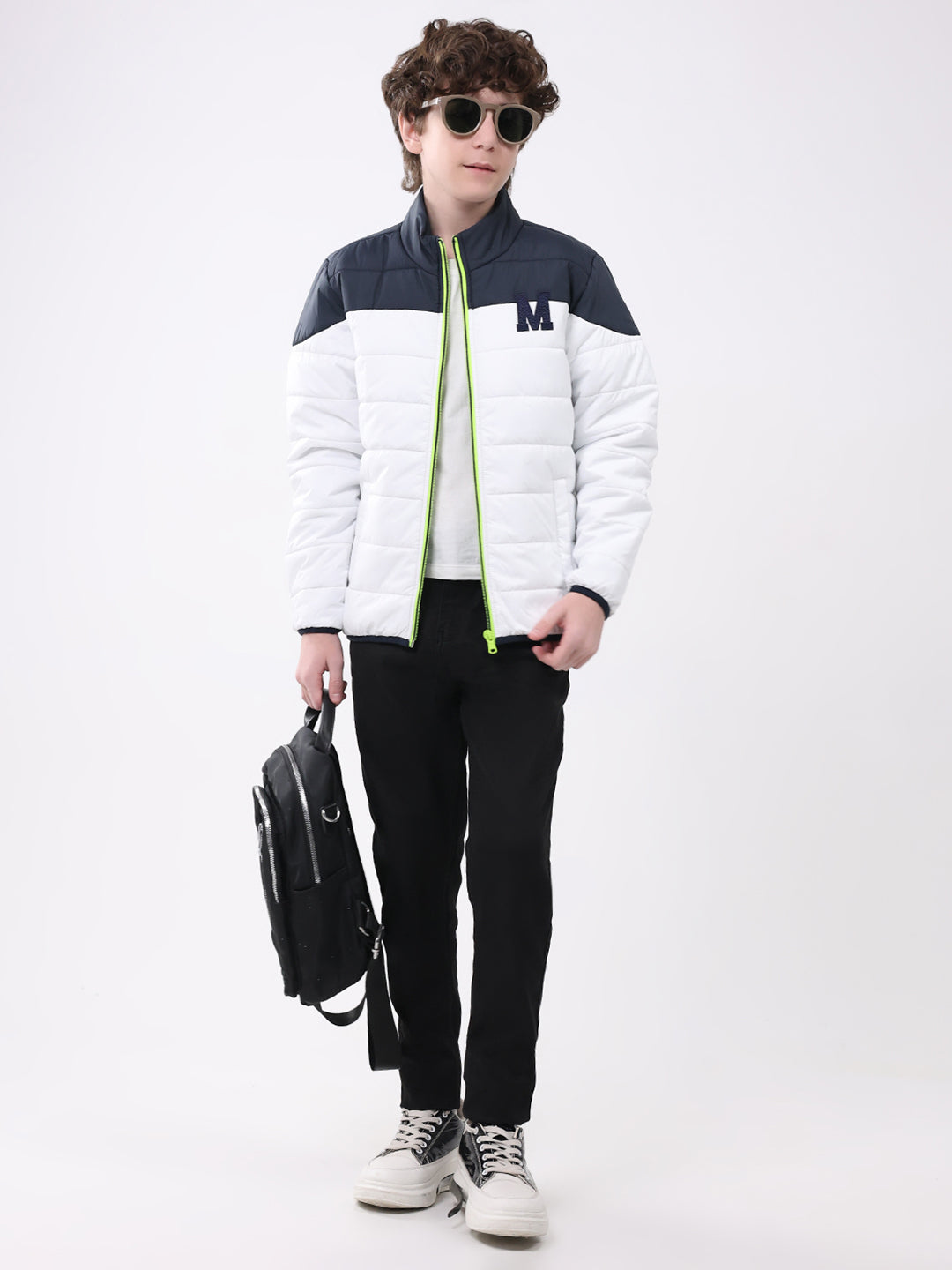 Boys White Solid Mock Neck Full Sleeve Boys Jacket