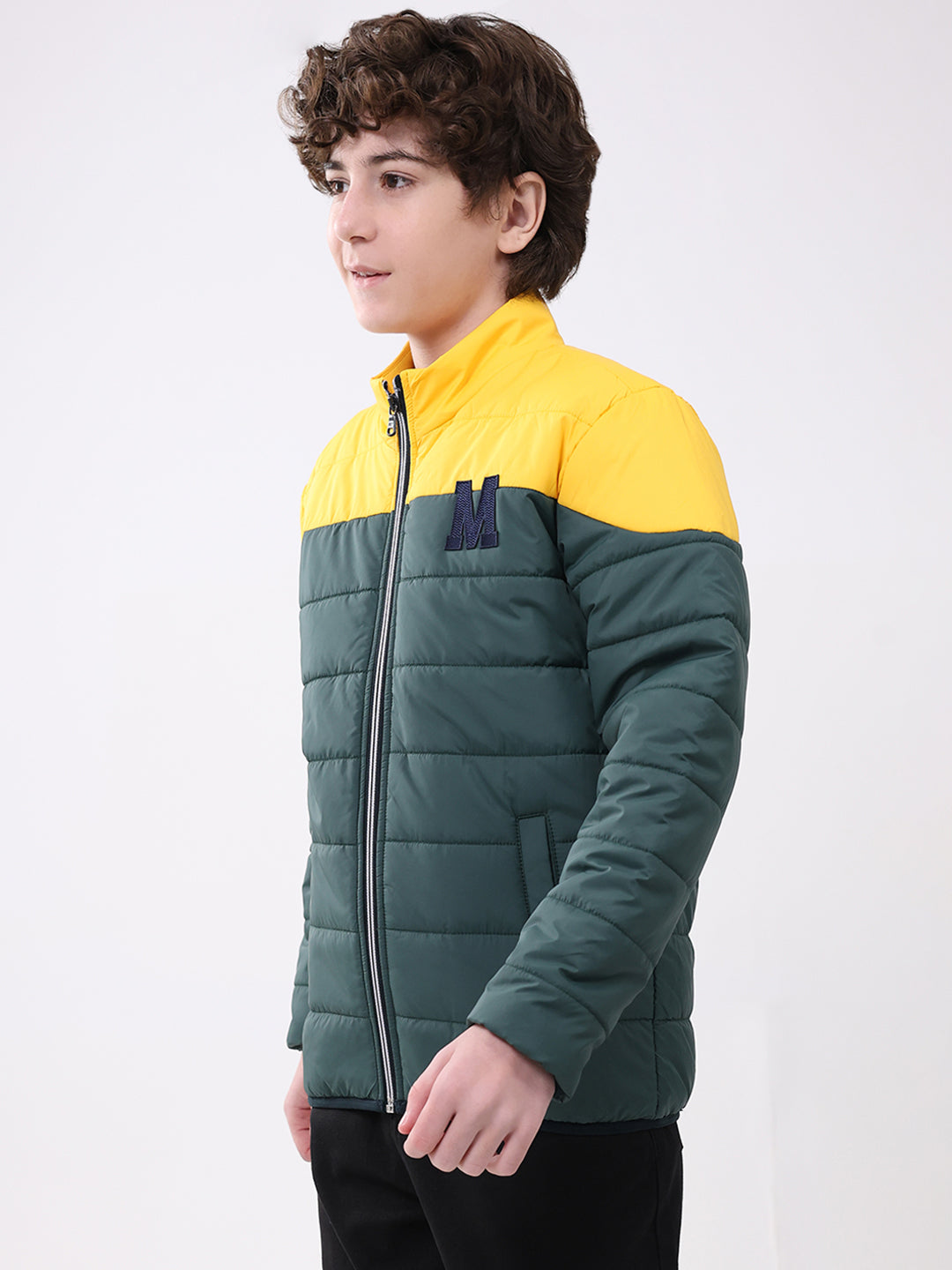 Boys Green Solid Mock Neck Full Sleeve Boys Jacket