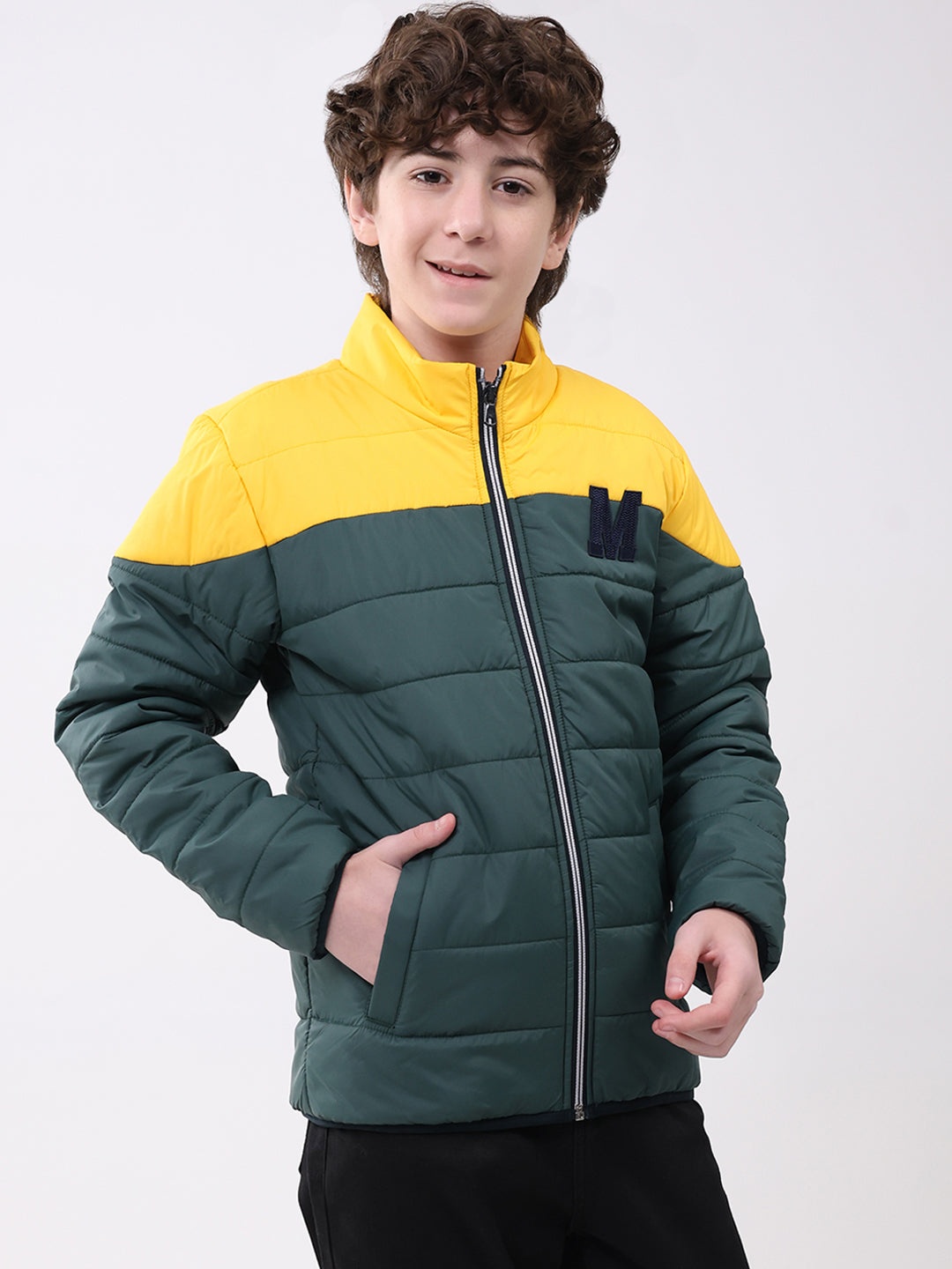 Boys Green Solid Mock Neck Full Sleeve Boys Jacket