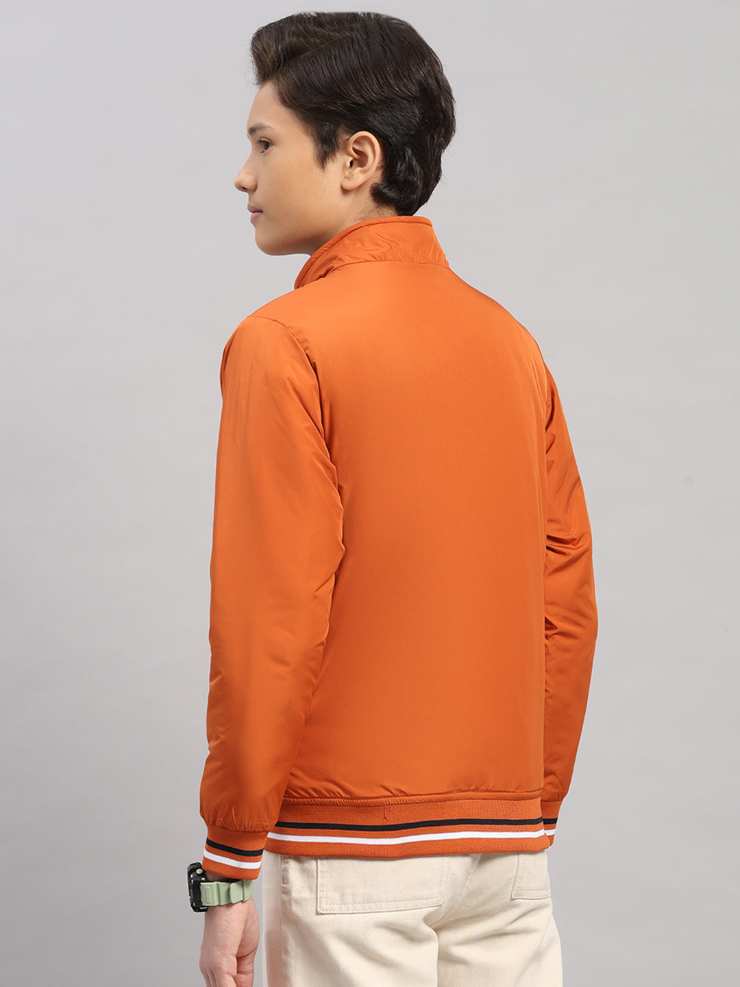 Boys Rust Solid Collar Full Sleeve Jacket