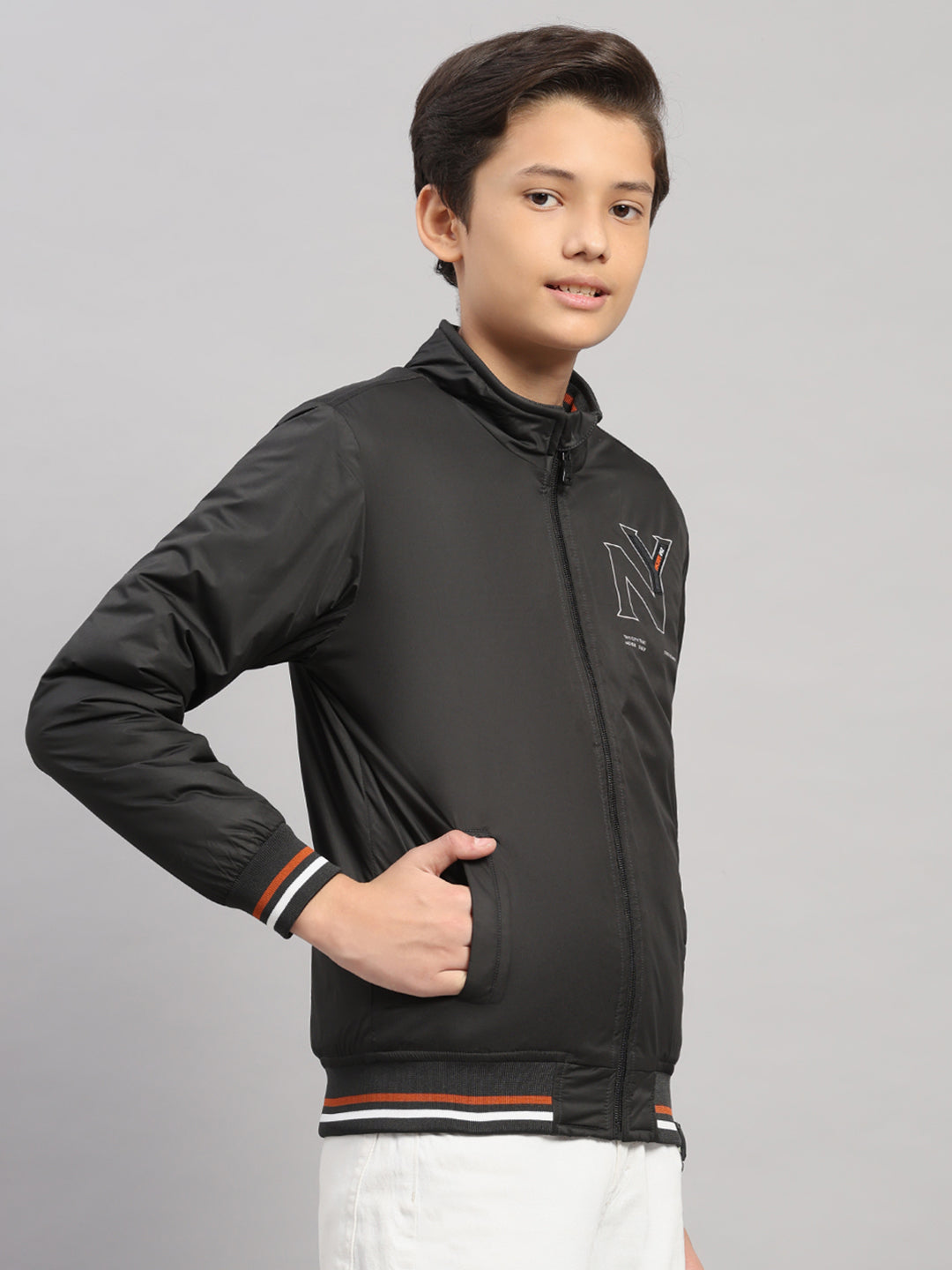 Boys Black Solid Collar Full Sleeve Jacket