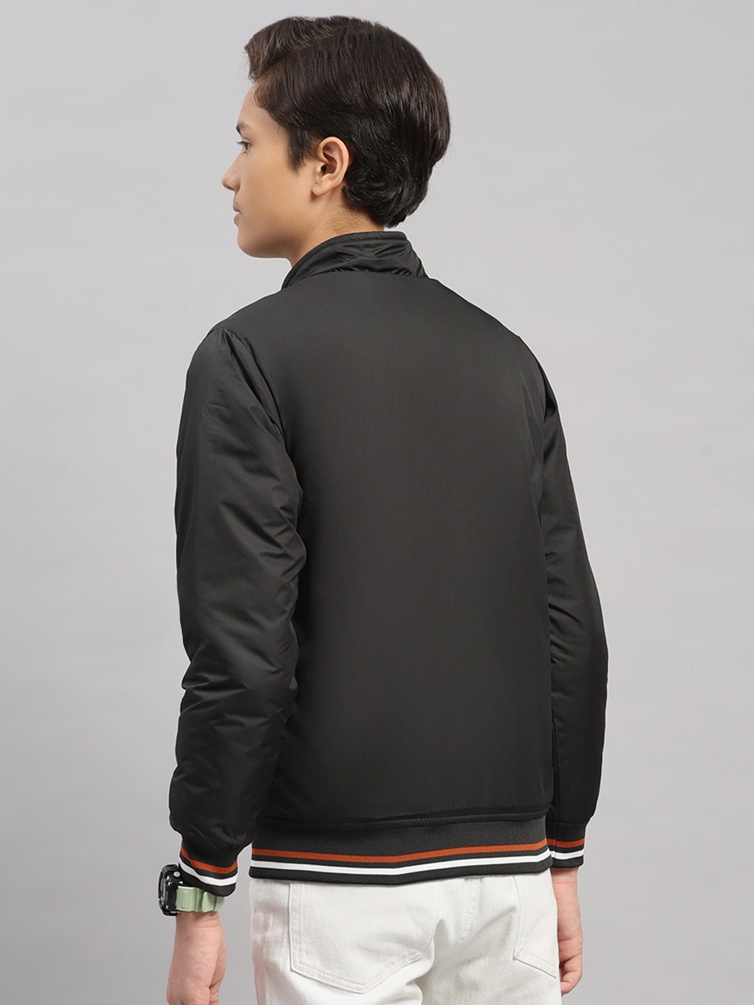 Boys Black Solid Collar Full Sleeve Jacket