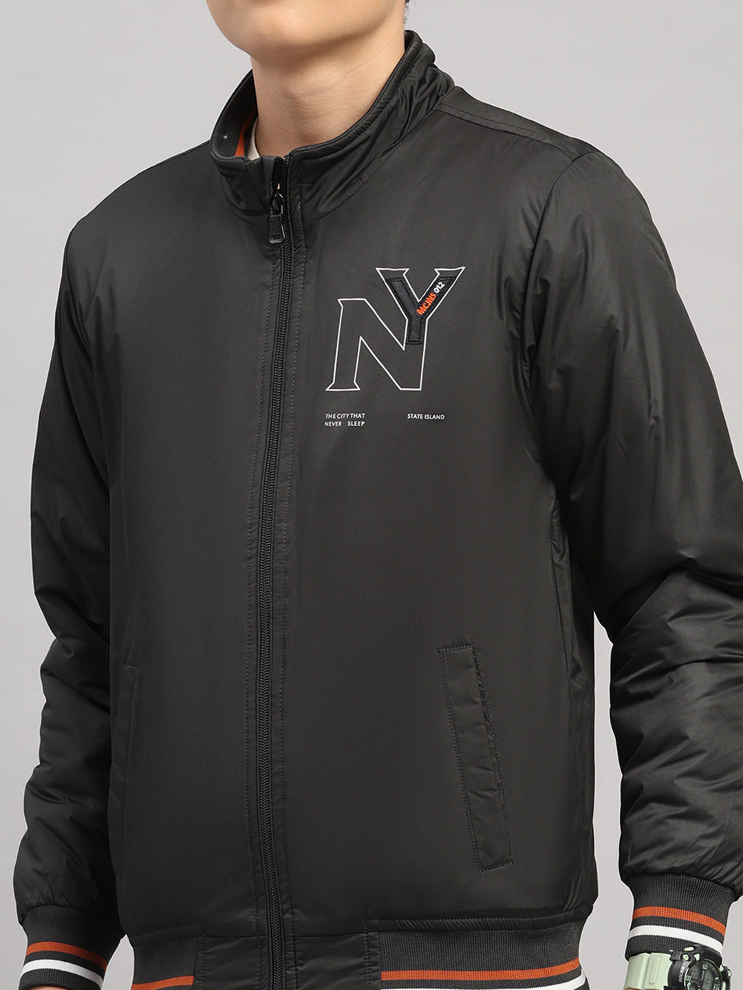 Boys Black Solid Collar Full Sleeve Jacket