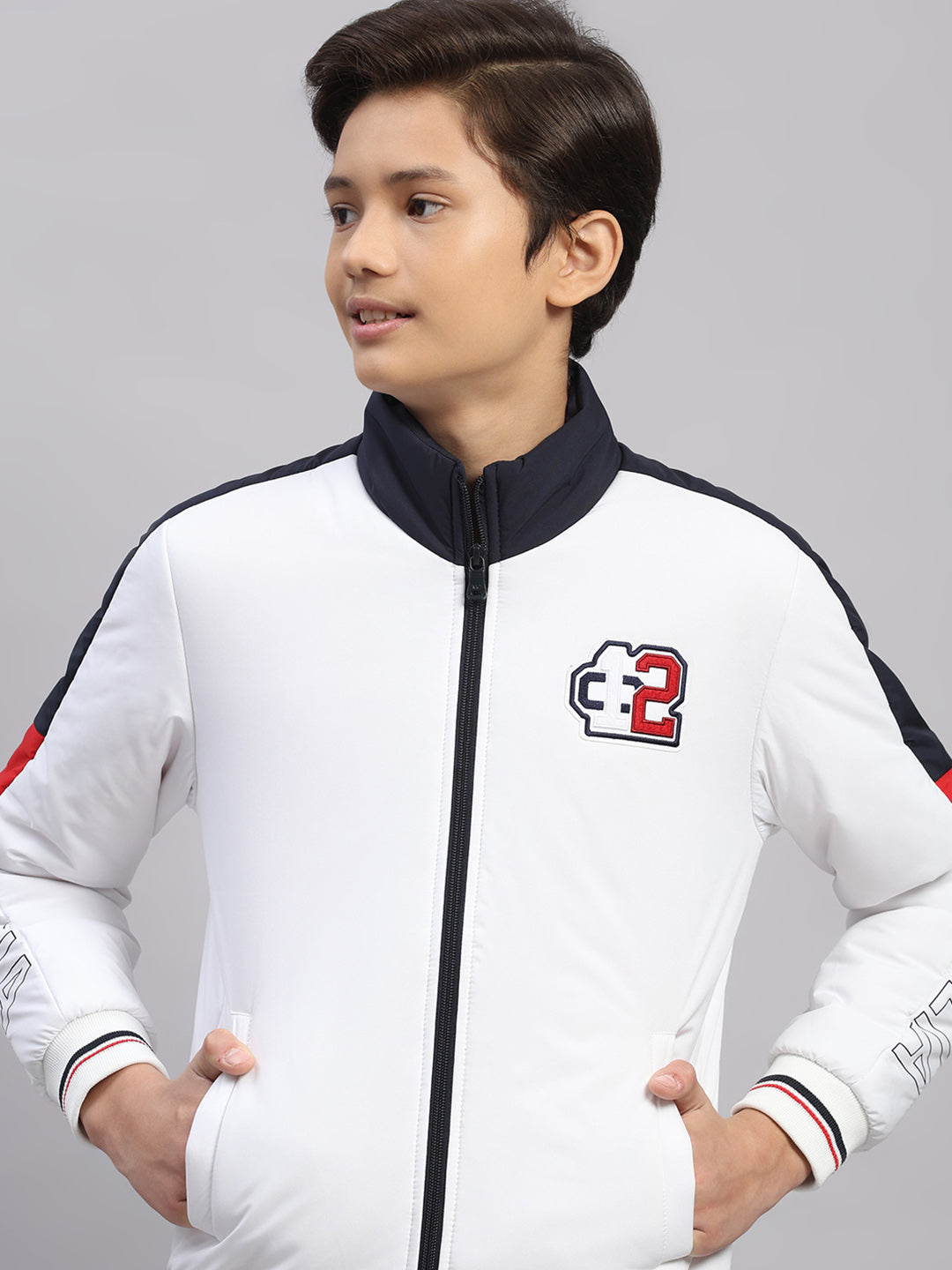 Boys White Embroidered Collar Full Sleeve Jacket