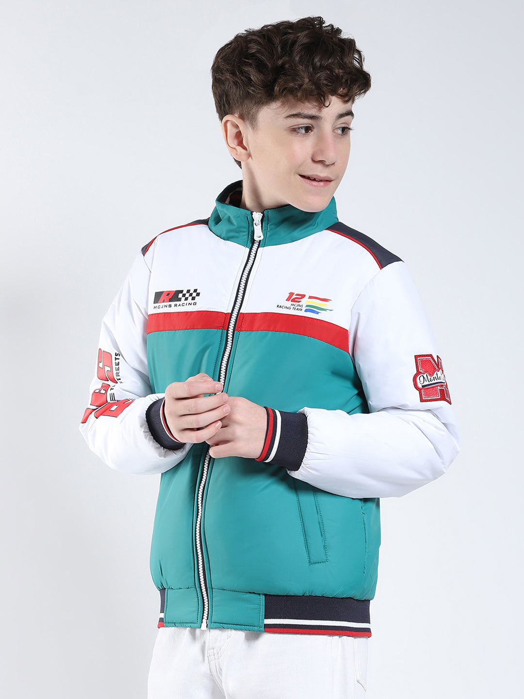 Boys Green Printed Collar Full Sleeve Boys Jacket