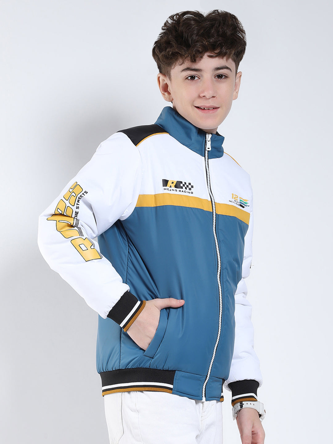 Boys Blue Printed Collar Full Sleeve Boys Jacket