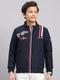 Boys Navy Blue Embroidered Collar Full Sleeve Jacket